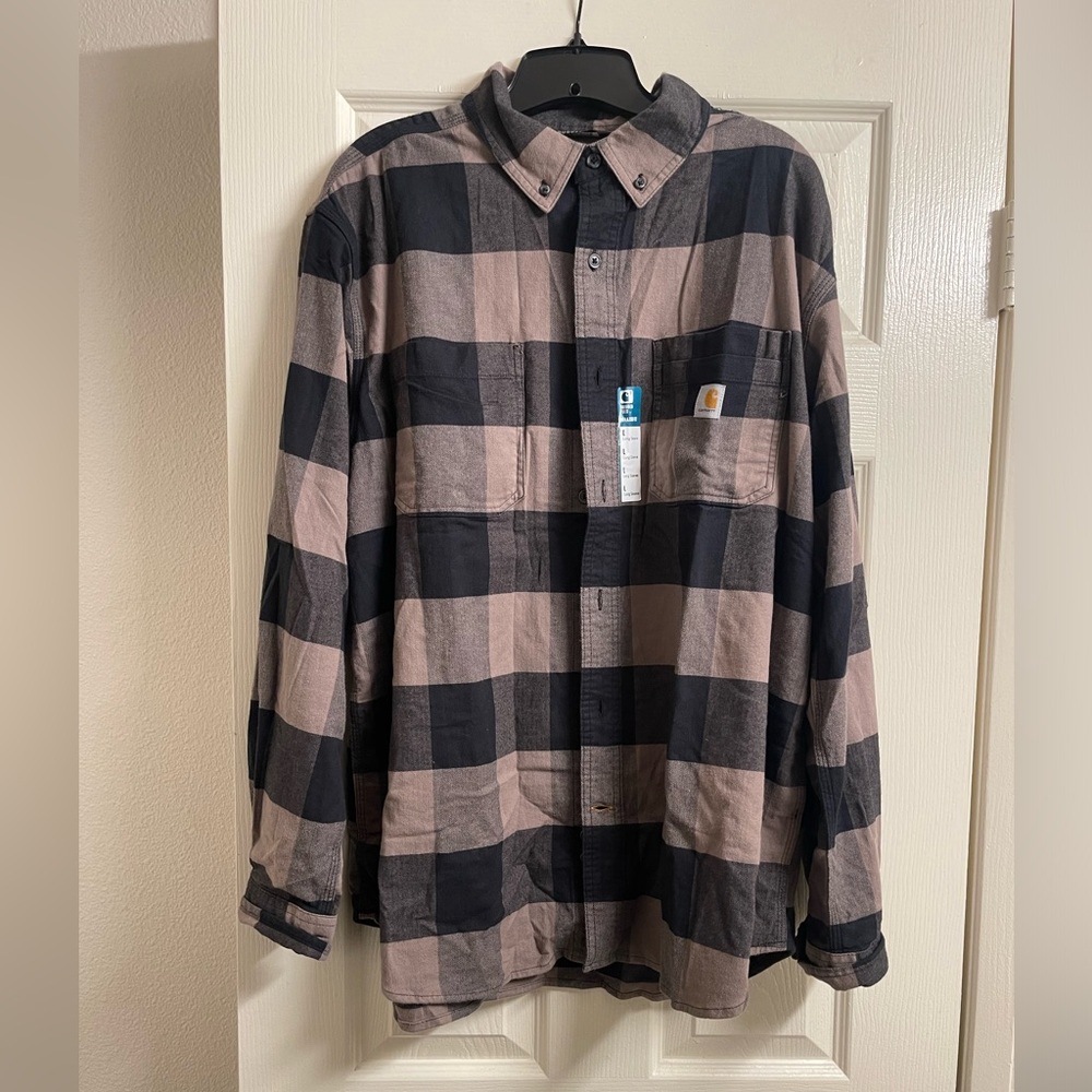 RUGGED FLEX® RELAXED FIT MIDWEIGHT FLANNEL LONG-SLEEVE PLAID SHIRT NWT LARGE